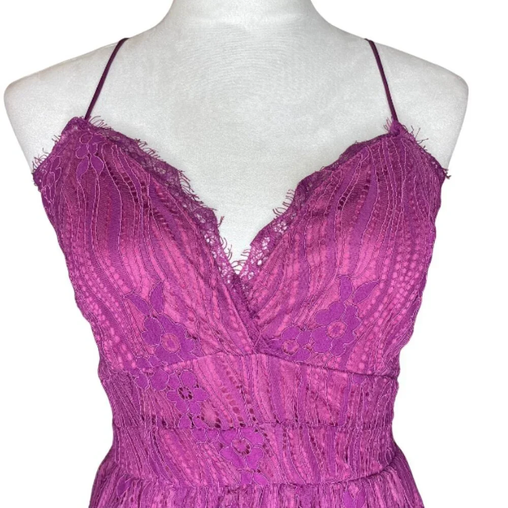 AOOKSMERY Purple Floral Lace Midi Dress NWT Lace Up Back Cocktail Wedding Guest